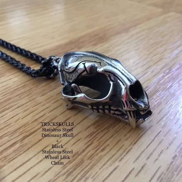 Sabre-Toothed Tiger Smilodon Big Cat Dinosaur Skull Stainless Pendant & Chain - Picture 12 of 15